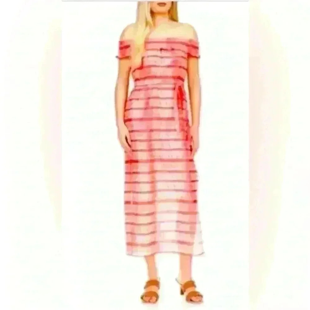 Michael Kors Women’s Sangria Smocked Off Shoulder Tie Dye Cotton Maxi Dress 1X